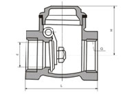 H14W-16P、H14W-16R型臥式不銹鋼內螺紋止回閥主要連接外型尺寸圖