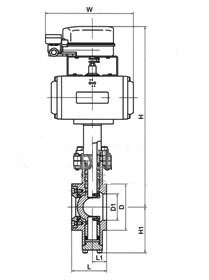 VQ677Y型對夾式氣動(dòng)V型球閥PN16~PN25外形結(jié)構(gòu)尺寸圖