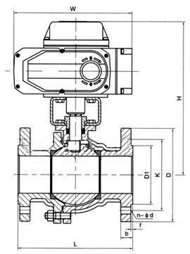 Q941F法蘭式高平臺(tái)電動(dòng)球閥PN16~PN40主要外形結(jié)構(gòu)尺寸圖